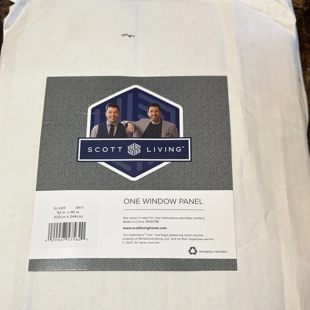 Scott Living 96-in White Geometric Semi-sheer Rod pocket Single panel OPEN BOX